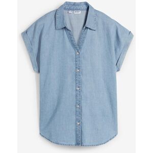 bonprix Jeans-Kurzarmbluse mit Leinenblau 42Damen bonprix Jeans-Kurzarmbluse mit Leinenblau 42Damen