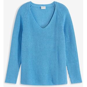 bonprix Gerippter Pullover aus reiner Baumwolleblau 52Damen bonprix Gerippter Pullover aus reiner Baumwolleblau 52Damen