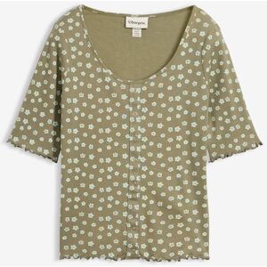 bonprix Ripp-Shirt mit Blumendruck, Halbarmgrün 40Damen bonprix Ripp-Shirt mit Blumendruck, Halbarmgrün 40Damen