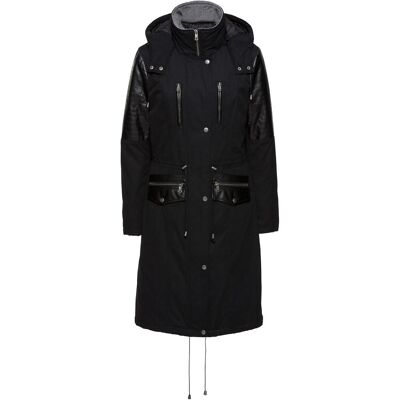 bonprix Long-Parka mit Lederimitateinsatzschwarz 48Damen bonprix Long-Parka mit Lederimitateinsatzschwarz 48Damen