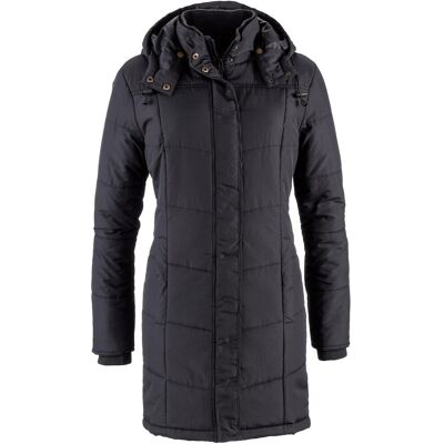 bonprix Long-Steppjacke, wattiert mit Kragen und Kapuzeschwarz 42Damen bonprix Long-Steppjacke, wattiert mit Kragen und Kapuzeschwarz 42Damen