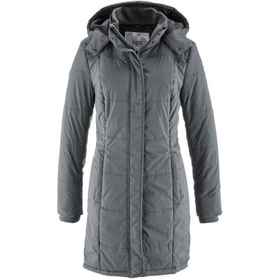 bonprix Long-Steppjacke, wattiert mit Kragen und Kapuzegrau 38Damen bonprix Long-Steppjacke, wattiert mit Kragen und Kapuzegrau 38Damen