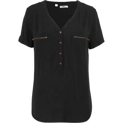 bonprix Kurzarmbluse aus fließender Viskoseschwarz 42Damen bonprix Kurzarmbluse aus fließender Viskoseschwarz 42Damen