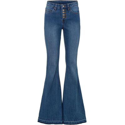 bonprix Flared-Jeans mit offenem Saumabschlussblau 44Damen bonprix Flared-Jeans mit offenem Saumabschlussblau 44Damen