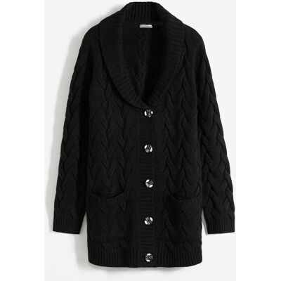 bonprix Longstrickjacke mit Schalkragen und Zopfmusterschwarz 36Damen bonprix Longstrickjacke mit Schalkragen und Zopfmusterschwarz 36Damen