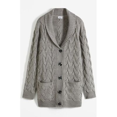 bonprix Longstrickjacke mit Schalkragen und Zopfmustergrau 40Damen bonprix Longstrickjacke mit Schalkragen und Zopfmustergrau 40Damen