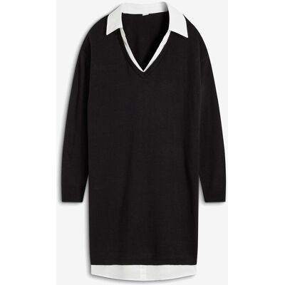 bonprix Strickkleid mit Blusen-Einsatzschwarz 44Damen bonprix Strickkleid mit Blusen-Einsatzschwarz 44Damen