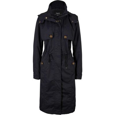 bonprix Langer Trenchcoat mit Kapuze, tailliert, leicht wattiertschwarz 50Damen bonprix Langer Trenchcoat mit Kapuze, tailliert, leicht wattiertschwarz 50Damen