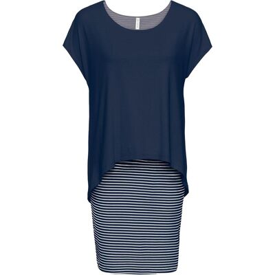 bonprix Jerseykleid mit Streifenrockblau 52Damen bonprix Jerseykleid mit Streifenrockblau 52Damen