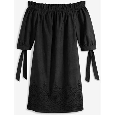 bonprix Off-Shoulder-Kleid aus reiner Baumwolle mit Lochstickereischwarz 44Damen bonprix Off-Shoulder-Kleid aus reiner Baumwolle mit Lochstickereischwarz 44Damen