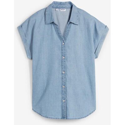 bonprix Jeans-Kurzarmbluse mit Leinenblau 50Damen bonprix Jeans-Kurzarmbluse mit Leinenblau 50Damen