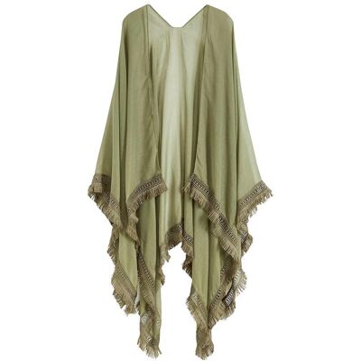 bonprix Poncho im transparenten Look mit Fransengrün 0Damen bonprix Poncho im transparenten Look mit Fransengrün 0Damen