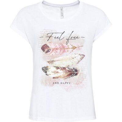 bonprix T-Shirt mit Federdruckweiß 48Damen bonprix T-Shirt mit Federdruckweiß 48Damen