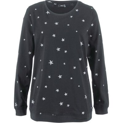 bonprix Bedrucktes Langarmshirt aus Baumwolleschwarz 36Damen bonprix Bedrucktes Langarmshirt aus Baumwolleschwarz 36Damen