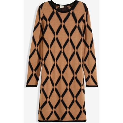 bonprix Strickkleid mit Rautenmuster aus Federgarnbraun 36Damen bonprix Strickkleid mit Rautenmuster aus Federgarnbraun 36Damen