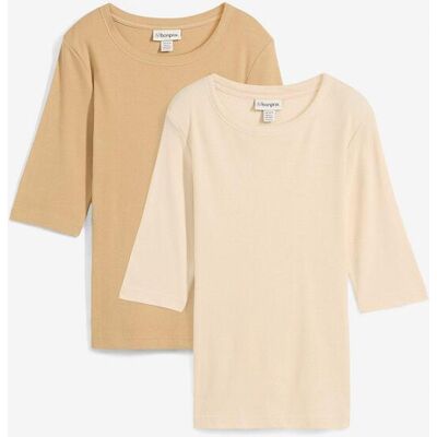 bonprix Rippshirt mit reiner Bio-Baumwolle (2er Pack)beige 44Damen bonprix Rippshirt mit reiner Bio-Baumwolle (2er Pack)beige 44Damen