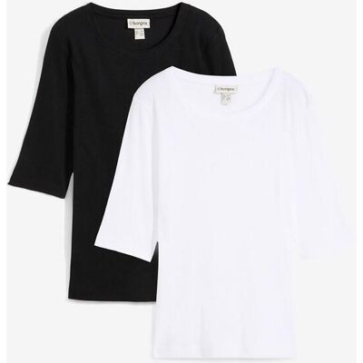 bonprix Rippshirt mit reiner Bio-Baumwolle (2er Pack)schwarz 52Damen bonprix Rippshirt mit reiner Bio-Baumwolle (2er Pack)schwarz 52Damen
