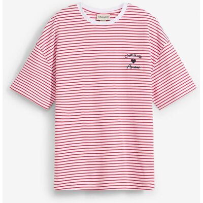 bonprix Gestreiftes T-Shirt mit Stickereirot 52Damen bonprix Gestreiftes T-Shirt mit Stickereirot 52Damen