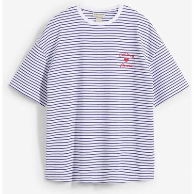 bonprix Gestreiftes T-Shirt mit Stickereiblau 52Damen bonprix Gestreiftes T-Shirt mit Stickereiblau 52Damen