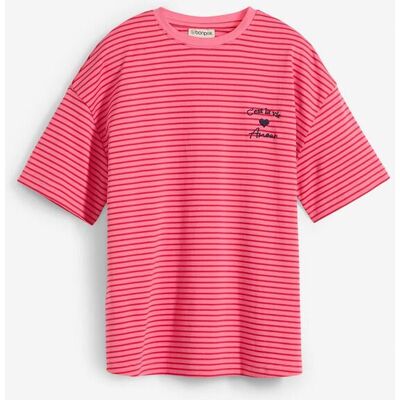 bonprix Gestreiftes T-Shirt mit Stickereipink 44Damen bonprix Gestreiftes T-Shirt mit Stickereipink 44Damen