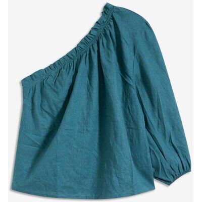 bonprix One-Shoulder Bluse mit Leinenanteilpetrol 44Damen bonprix One-Shoulder Bluse mit Leinenanteilpetrol 44Damen