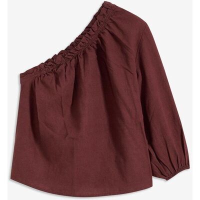 bonprix One-Shoulder Bluse mit Leinenanteilbraun 42Damen bonprix One-Shoulder Bluse mit Leinenanteilbraun 42Damen