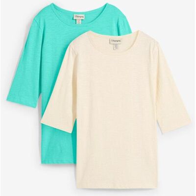 bonprix T-Shirt aus reiner Bio-Baumwolle, (2er Pack)grün 40Damen bonprix T-Shirt aus reiner Bio-Baumwolle, (2er Pack)grün 40Damen