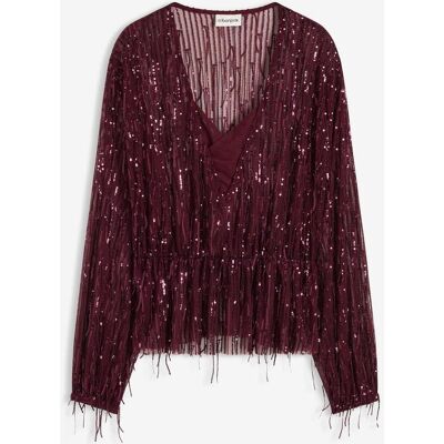 bonprix Pailletten-Bluse mit Fransenrot 34Damen bonprix Pailletten-Bluse mit Fransenrot 34Damen