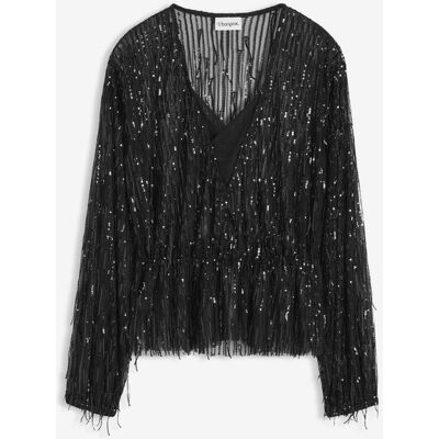 bonprix Pailletten-Bluse mit Fransenschwarz 34Damen bonprix Pailletten-Bluse mit Fransenschwarz 34Damen