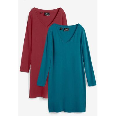 bonprix Jerseykleid mit V-Ausschnitt (2er Pack)rot 52Damen bonprix Jerseykleid mit V-Ausschnitt (2er Pack)rot 52Damen