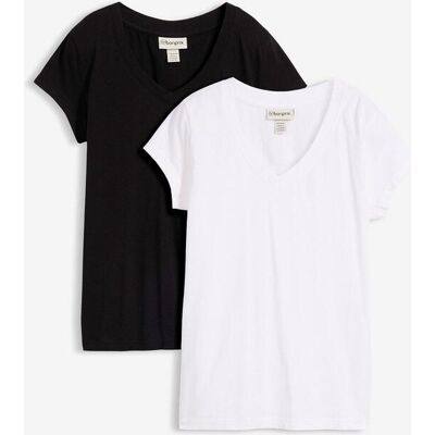 bonprix T-Shirt aus reiner Bio-Baumwolle (2er Pack)schwarz 52Damen bonprix T-Shirt aus reiner Bio-Baumwolle (2er Pack)schwarz 52Damen