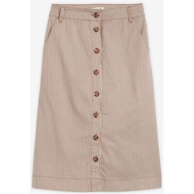 bonprix gestreifter Midirock mit Knopfleistebraun 50Damen bonprix gestreifter Midirock mit Knopfleistebraun 50Damen