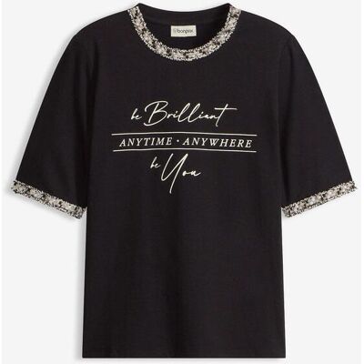 bonprix Shirt aus Bio-Baumwolle mit Applikationsbandschwarz 36Damen bonprix Shirt aus Bio-Baumwolle mit Applikationsbandschwarz 36Damen