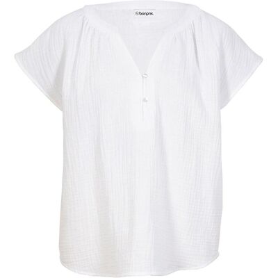 bonprix Musselin-Blusentop aus reiner Baumwolleweiß 44Damen bonprix Musselin-Blusentop aus reiner Baumwolleweiß 44Damen