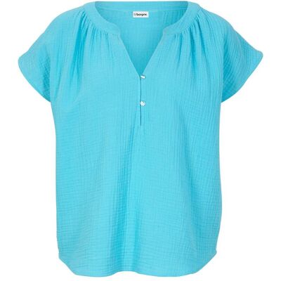 bonprix Musselin-Blusentop aus reiner Baumwolleblau 48Damen bonprix Musselin-Blusentop aus reiner Baumwolleblau 48Damen