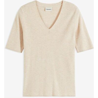 bonprix Kurzarm- Rippenpullover mit Viskosebeige 36Damen bonprix Kurzarm- Rippenpullover mit Viskosebeige 36Damen