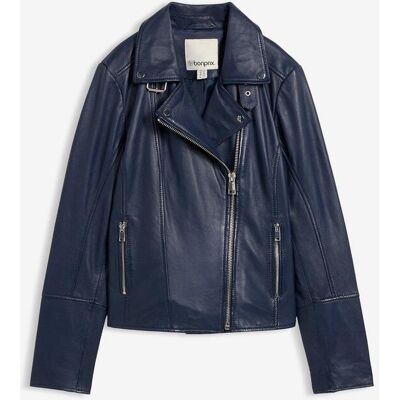 bonprix Bikerjacke aus Nappalederblau 42Damen bonprix Bikerjacke aus Nappalederblau 42Damen