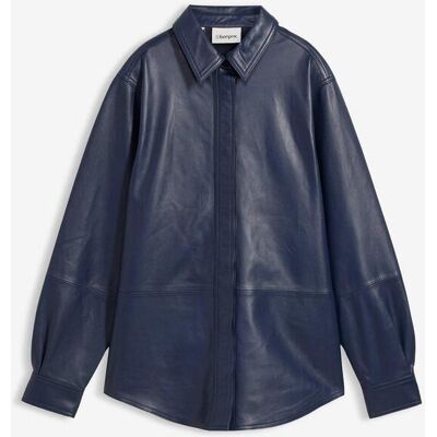 bonprix Leder-Hemd aus Lammnappablau 46Damen bonprix Leder-Hemd aus Lammnappablau 46Damen