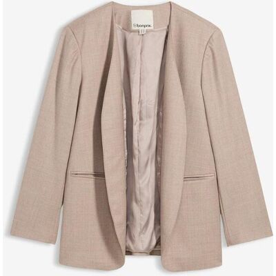 bonprix Kragenloser Blazer aus weichem Woll-Mixbeige 52Damen bonprix Kragenloser Blazer aus weichem Woll-Mixbeige 52Damen