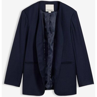 bonprix Kragenloser Blazer aus weichem Woll-Mixblau 42Damen bonprix Kragenloser Blazer aus weichem Woll-Mixblau 42Damen