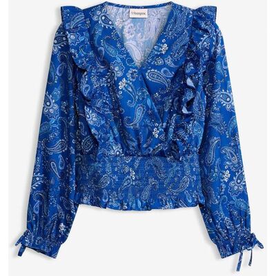 bonprix Bluse mit Volants und Smokblau 44Damen bonprix Bluse mit Volants und Smokblau 44Damen