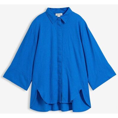 bonprix Hemdbluse aus kühlendem Leinen-Mixblau 38Damen bonprix Hemdbluse aus kühlendem Leinen-Mixblau 38Damen