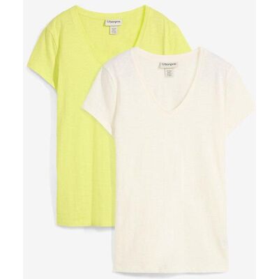 bonprix T-Shirt aus reiner Bio-Baumwolle (2er Pack)gelb 52Damen bonprix T-Shirt aus reiner Bio-Baumwolle (2er Pack)gelb 52Damen