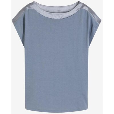 bonprix Shirt mit Satinpasseblau 52Damen bonprix Shirt mit Satinpasseblau 52Damen