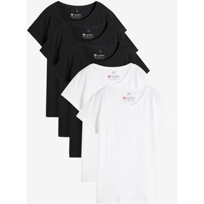 bonprix Rundhals-Shirt (5er-Pack)schwarz 40Damen bonprix Rundhals-Shirt (5er-Pack)schwarz 40Damen