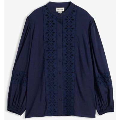 bonprix Bluse mit Spitze aus softem Viskose-Mixblau 36Damen bonprix Bluse mit Spitze aus softem Viskose-Mixblau 36Damen