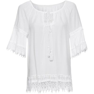 bonprix Tunika mit Spitze aus softer Viskoseweiß 54Damen bonprix Tunika mit Spitze aus softer Viskoseweiß 54Damen