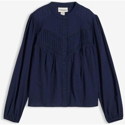 bonprix Bluse aus bestickter Baumwolleblau 50Damen bonprix Bluse aus bestickter Baumwolleblau 50Damen