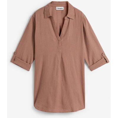 bonprix Leinen-Bluse, 3/4-Armbraun 36Damen bonprix Leinen-Bluse, 3/4-Armbraun 36Damen