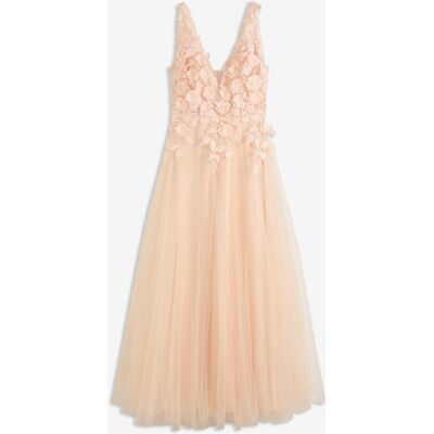 bonprix Maxikleid aus zartem Tüll mit Blumen-Applikationbeige 42Damen bonprix Maxikleid aus zartem Tüll mit Blumen-Applikationbeige 42Damen